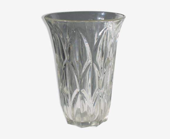 Vase en verre vintage motifs géométriques pétales