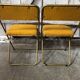 Pair old folding chair lafuma golden metal & vintage yellow fabric
