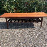 Table en palissandre Topform. Table basse vintage. Sangles en cuir