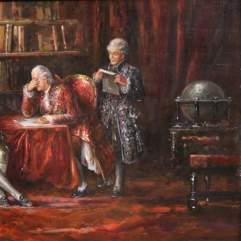 Italian painting interior scene dated 1941
