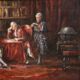 Italian painting interior scene dated 1941