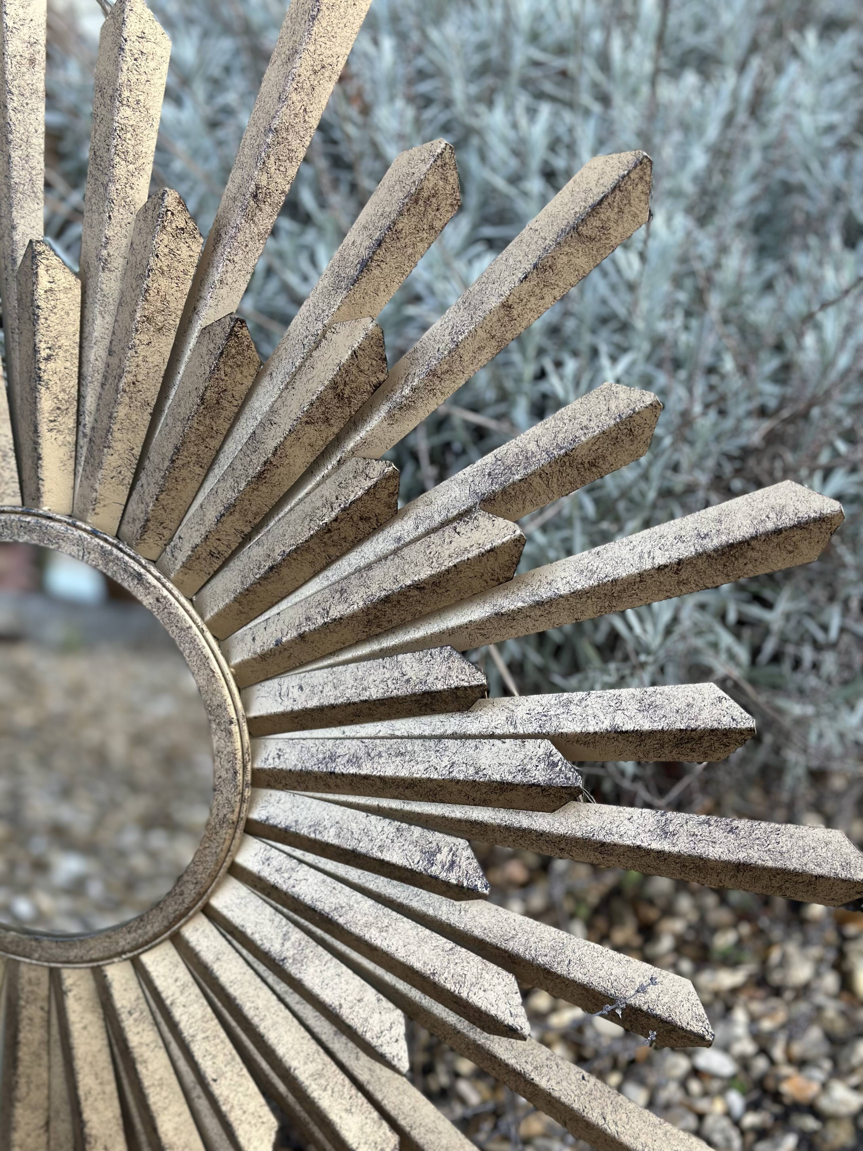 Sun mirror in patinated gold metal from the 2000s Diam 76 cm