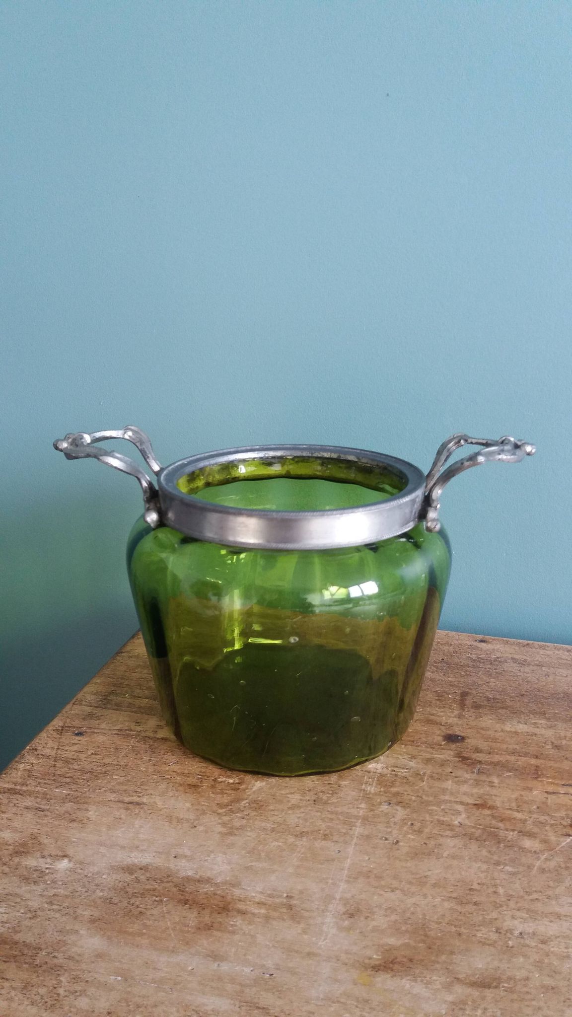Napoleon III Art Nouveau glass and silver-plated biscuit jar