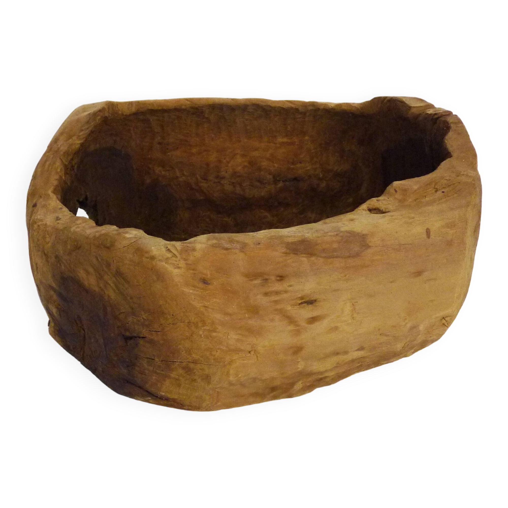 Old wooden farm water trough. Centerpiece, floral decoration. 1950