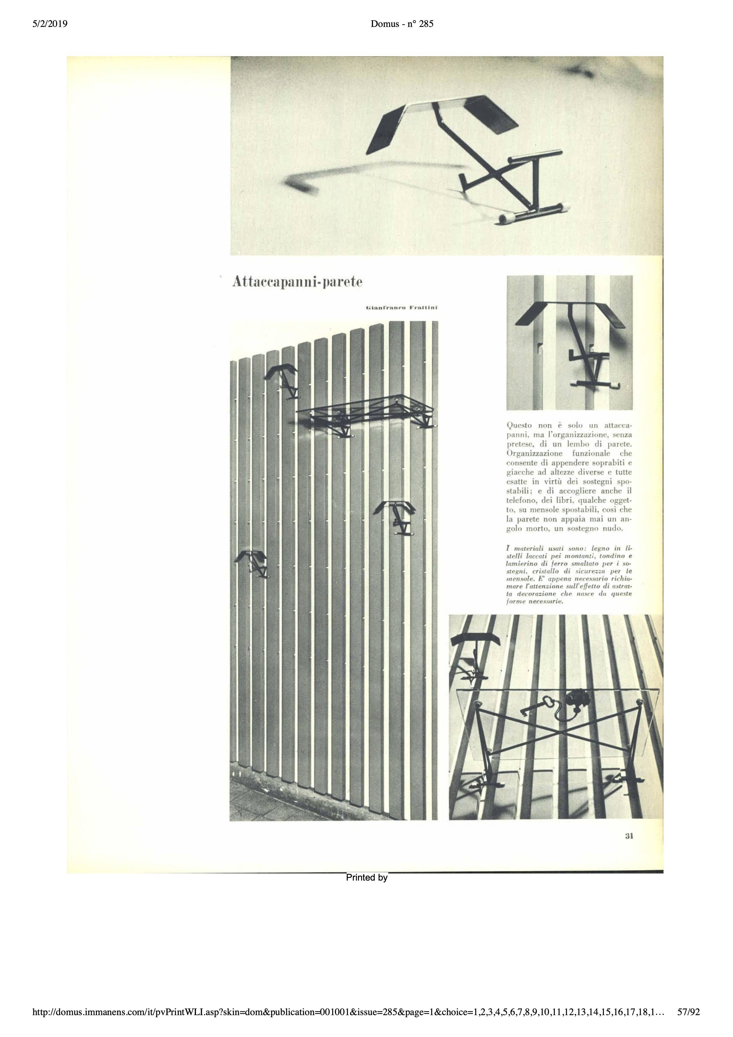 Wall-mounted coat rack by Gianfranco Frattini, 1950s