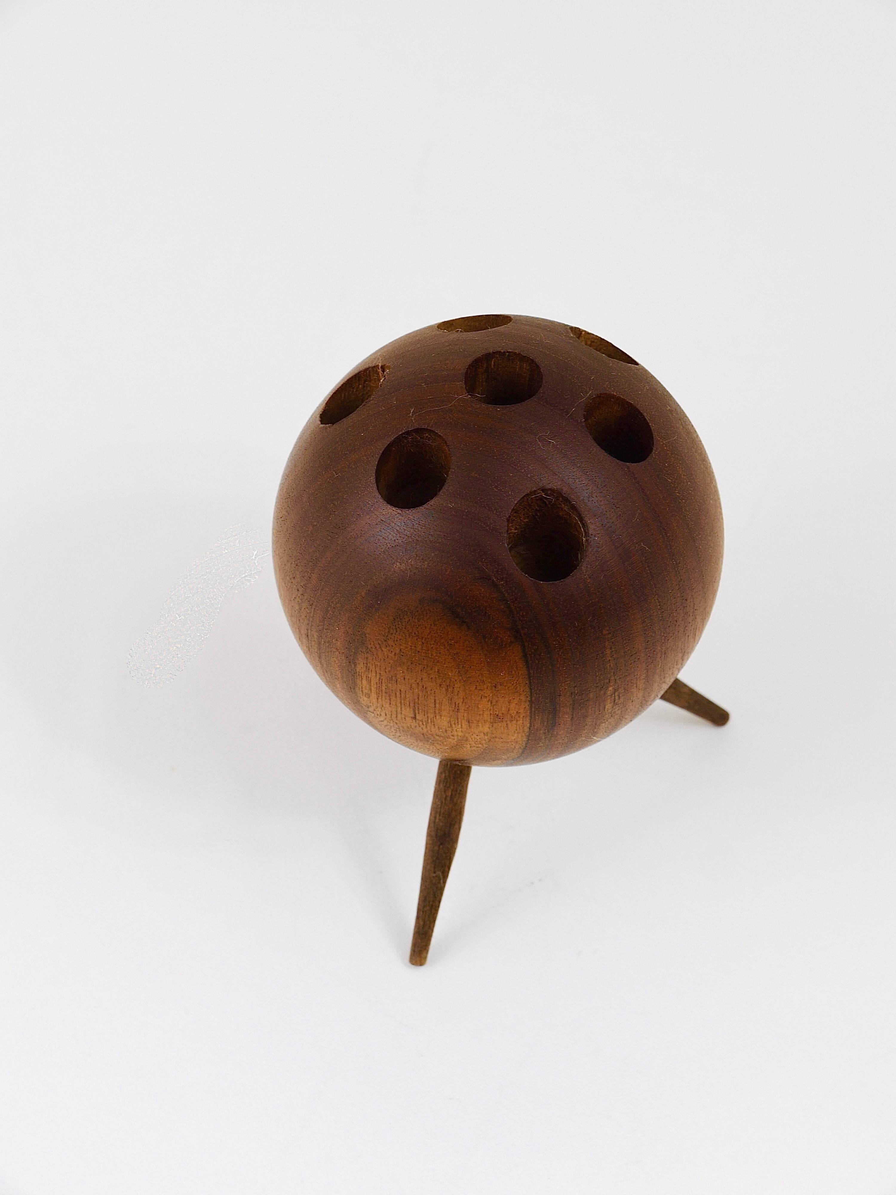 Tripod chandelier ball by Carl Aubock in walnut, Austria, 1950s.