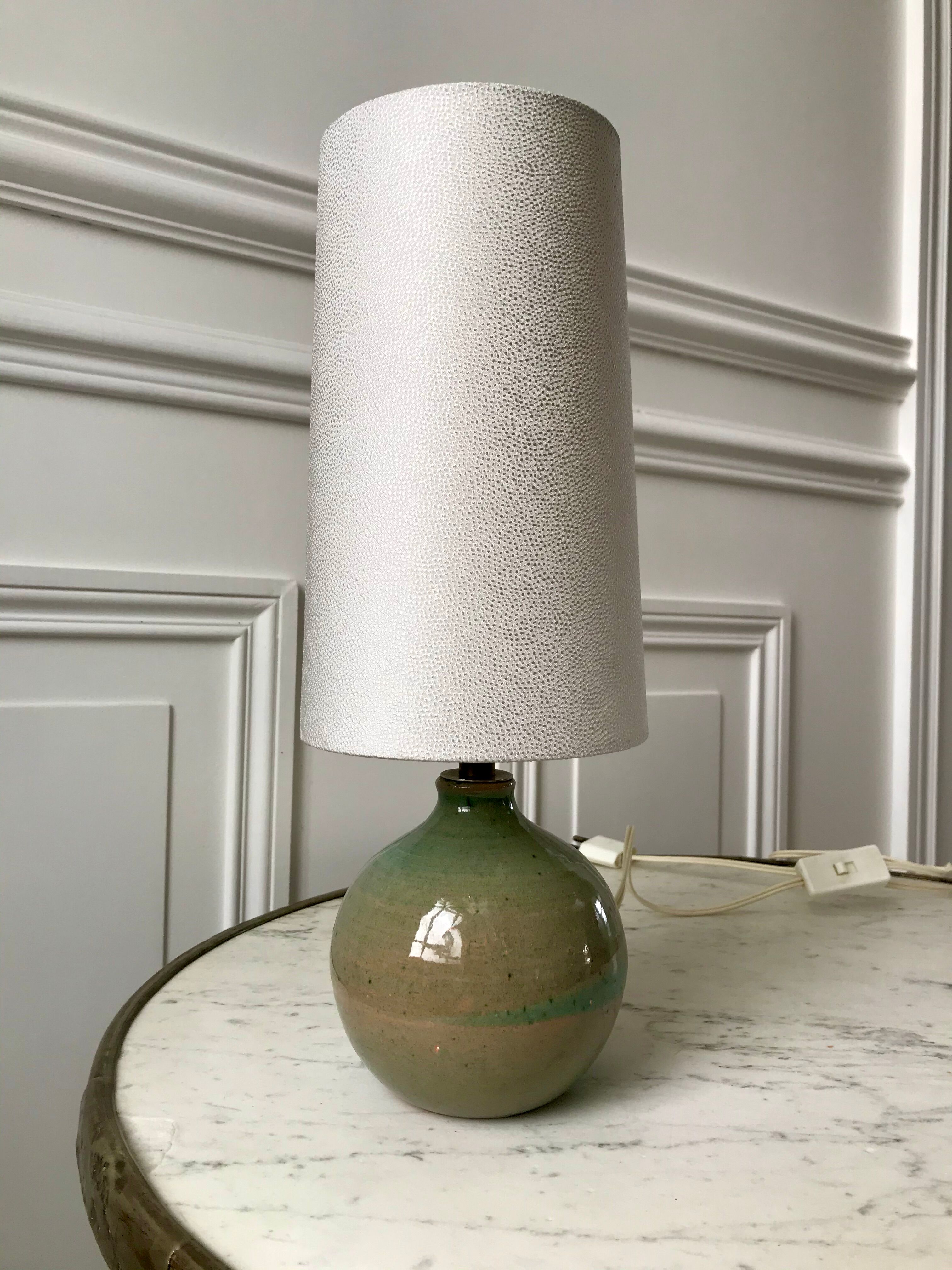 Signed stoneware lamp with cylindrical shade 60s-70s