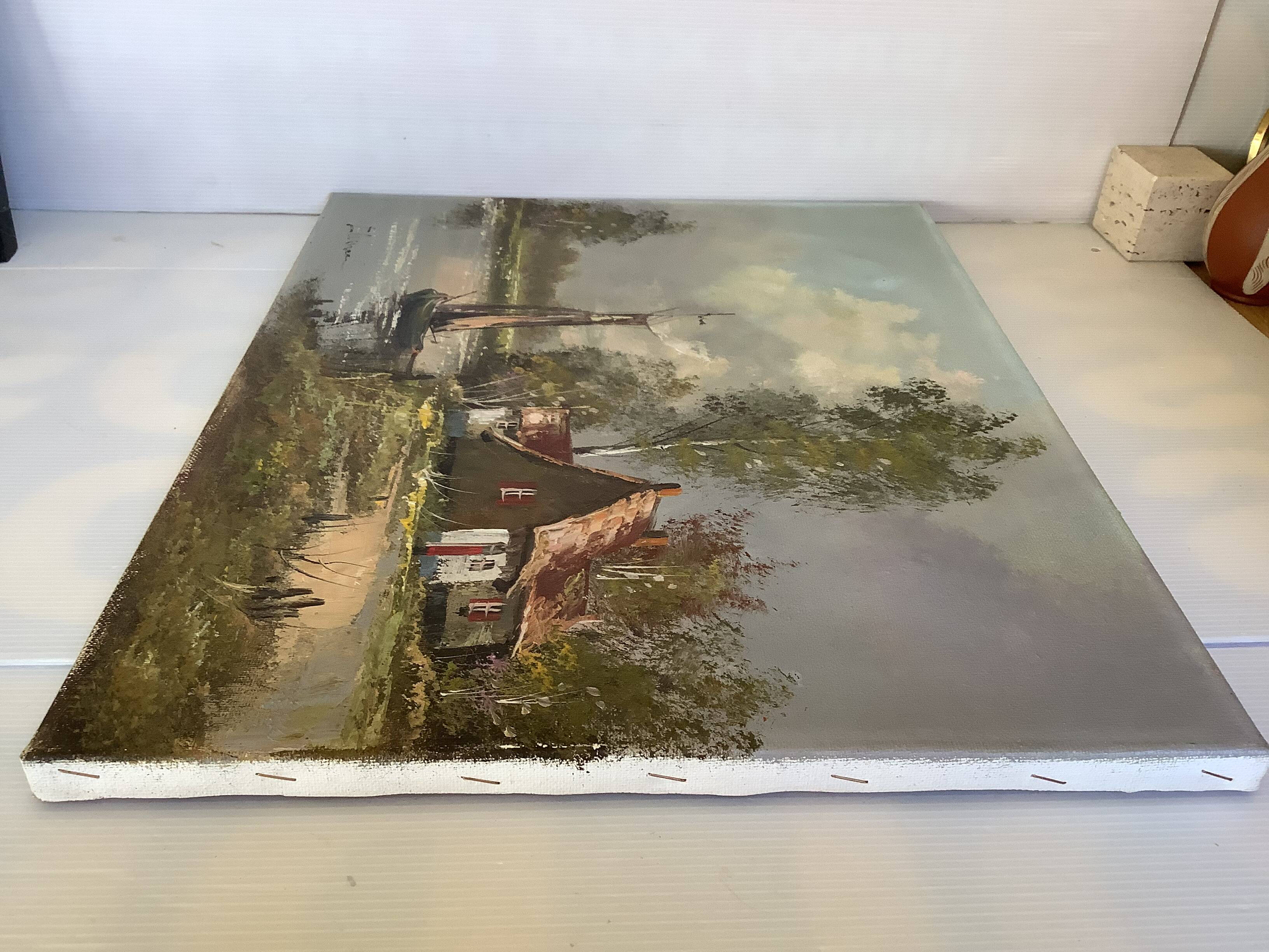 Dutch landscape painting oil on canvas signed
