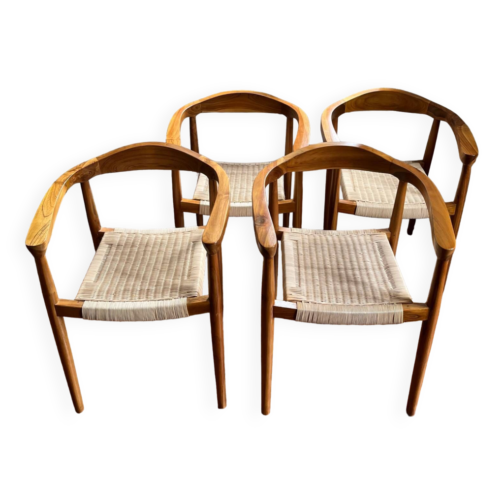 Set of Sklum wood and rattan chairs