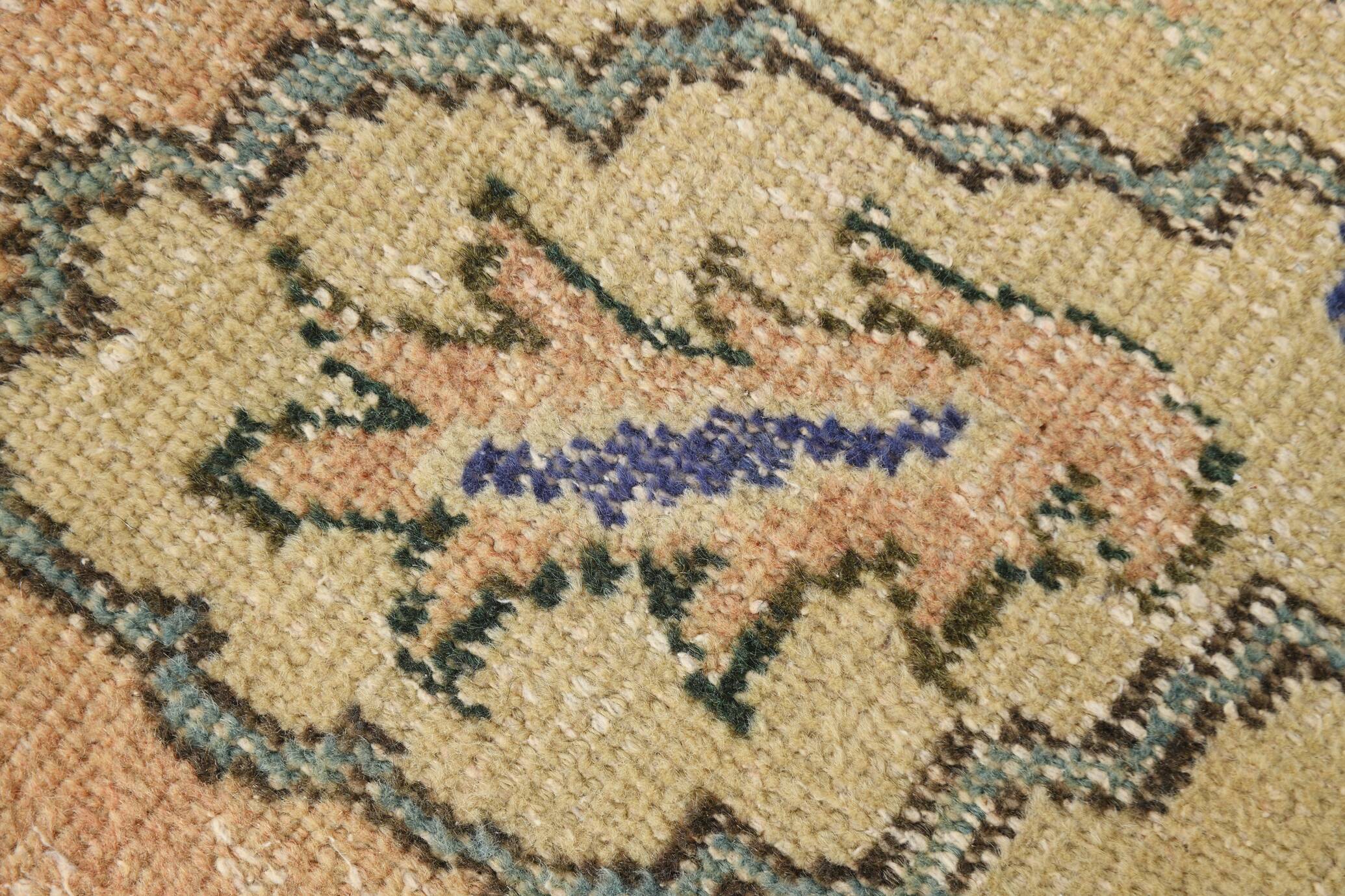 Samon & Blue Luxury Vintage Rug, Large Area Vintage Persian Rug, 218x302 Cm