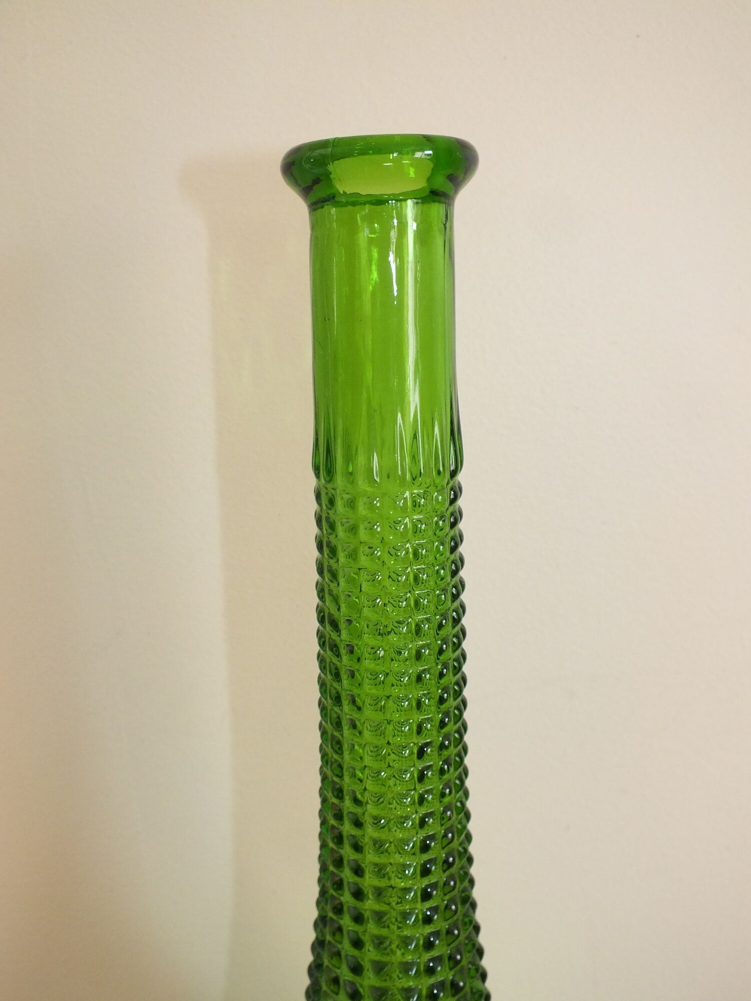 Empoli Italian glass bottle vase without cap, with diamond points