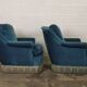 Pair of blue velvet armchairs with fringes
