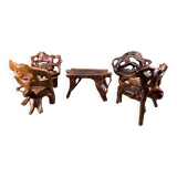 Large olive tree root chair set, 1960s