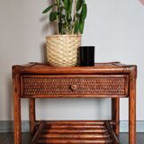 Rattan drawer table, bamboo and braided wicker