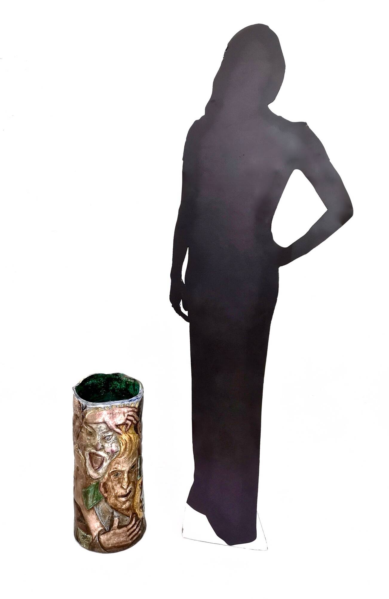 Unique Vintage Hand-Painted Vase with Faces Ascribable to Tullio d'Albisola