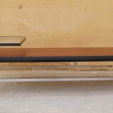 Modernist coffee table vintage wood, metal and glass