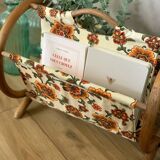 Ancien porte-revue rotin relooké fleuri vintage