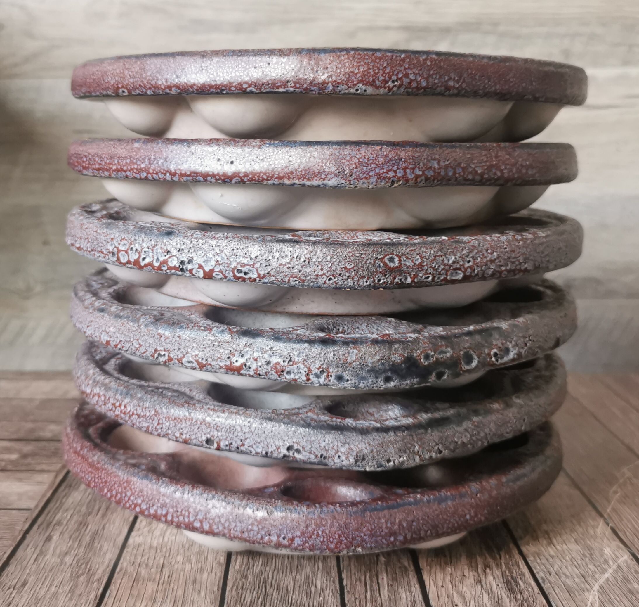 6 glazed ceramic snail plates