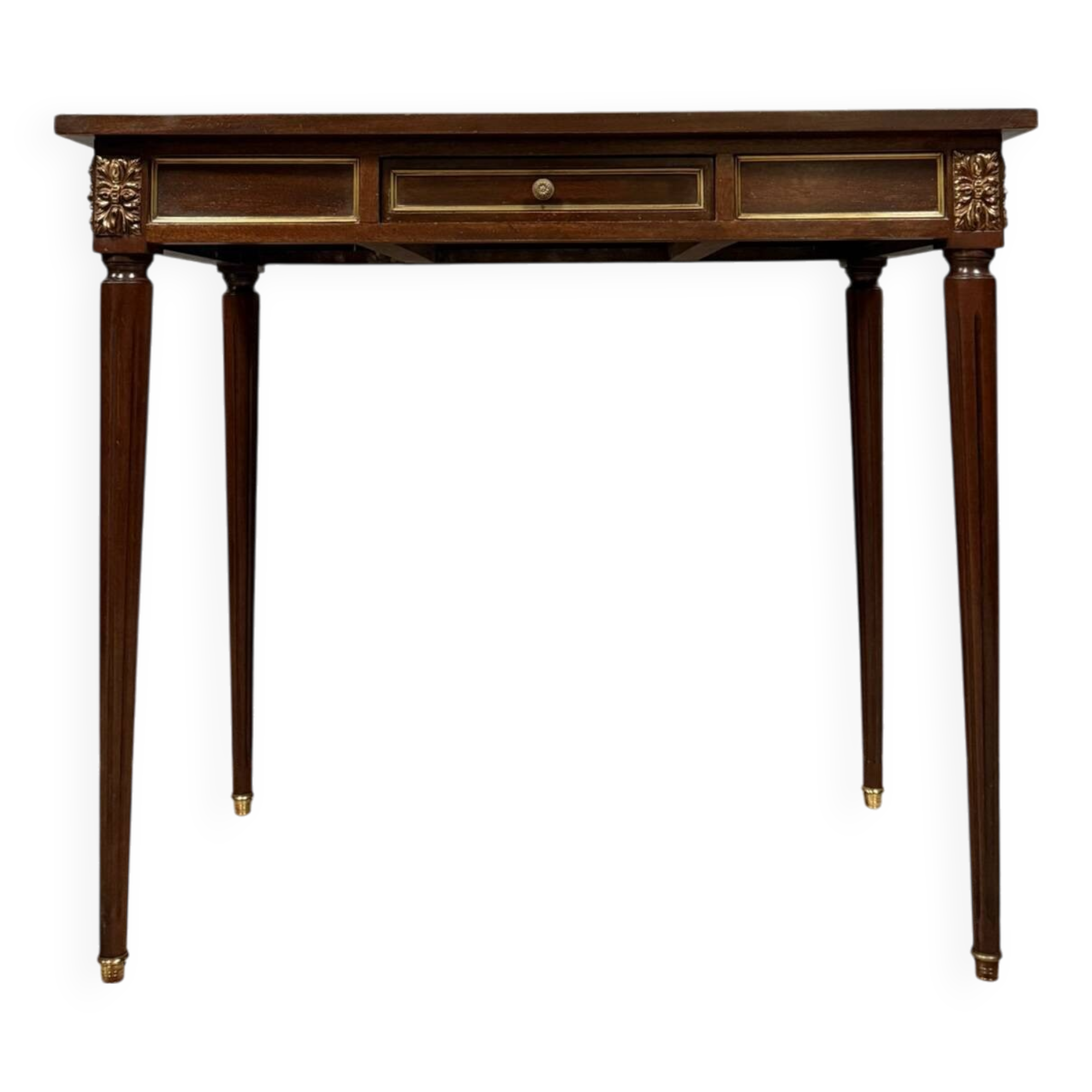 Parisian Louis XVI style desk in mahogany and gilded bronze