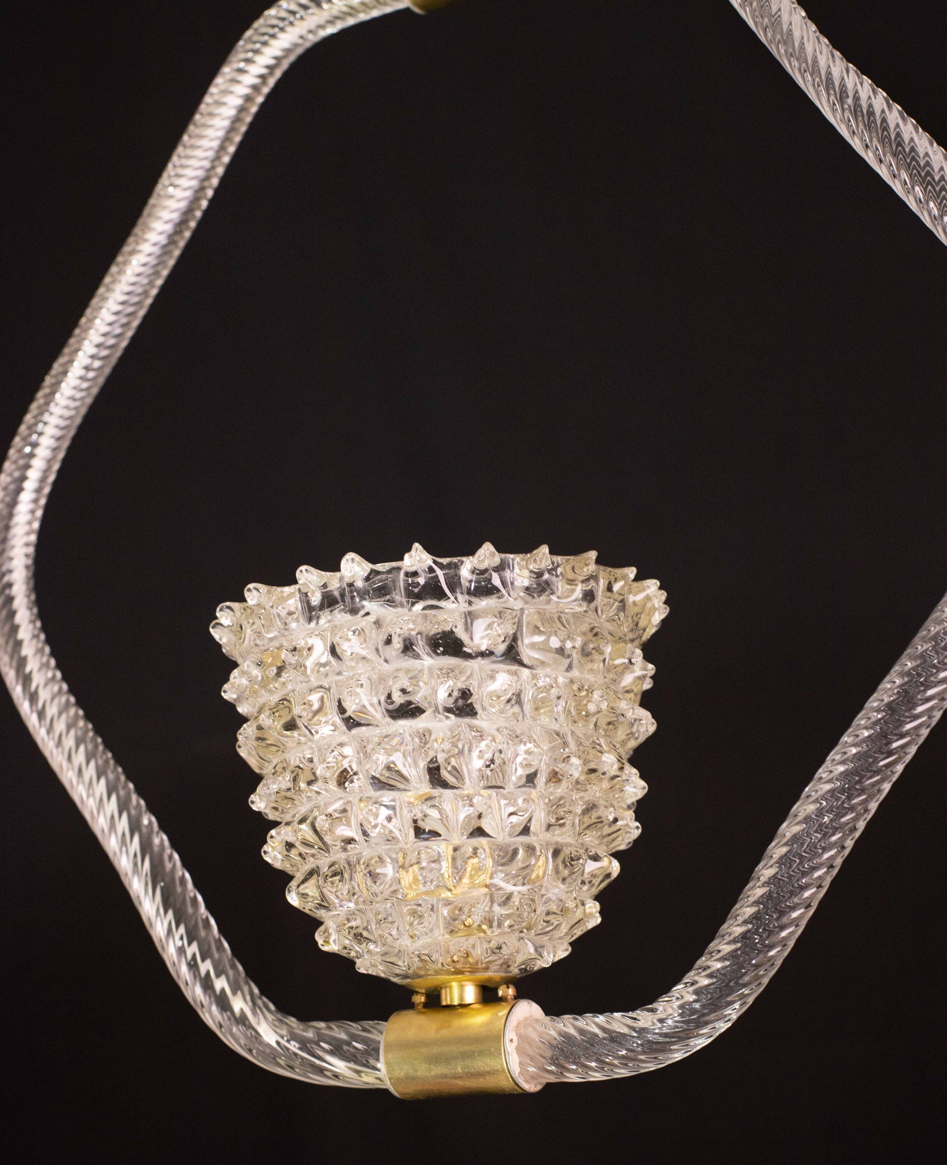 Charming clear rostrato Murano glass chandelier by Barovier & Toso, 1940s