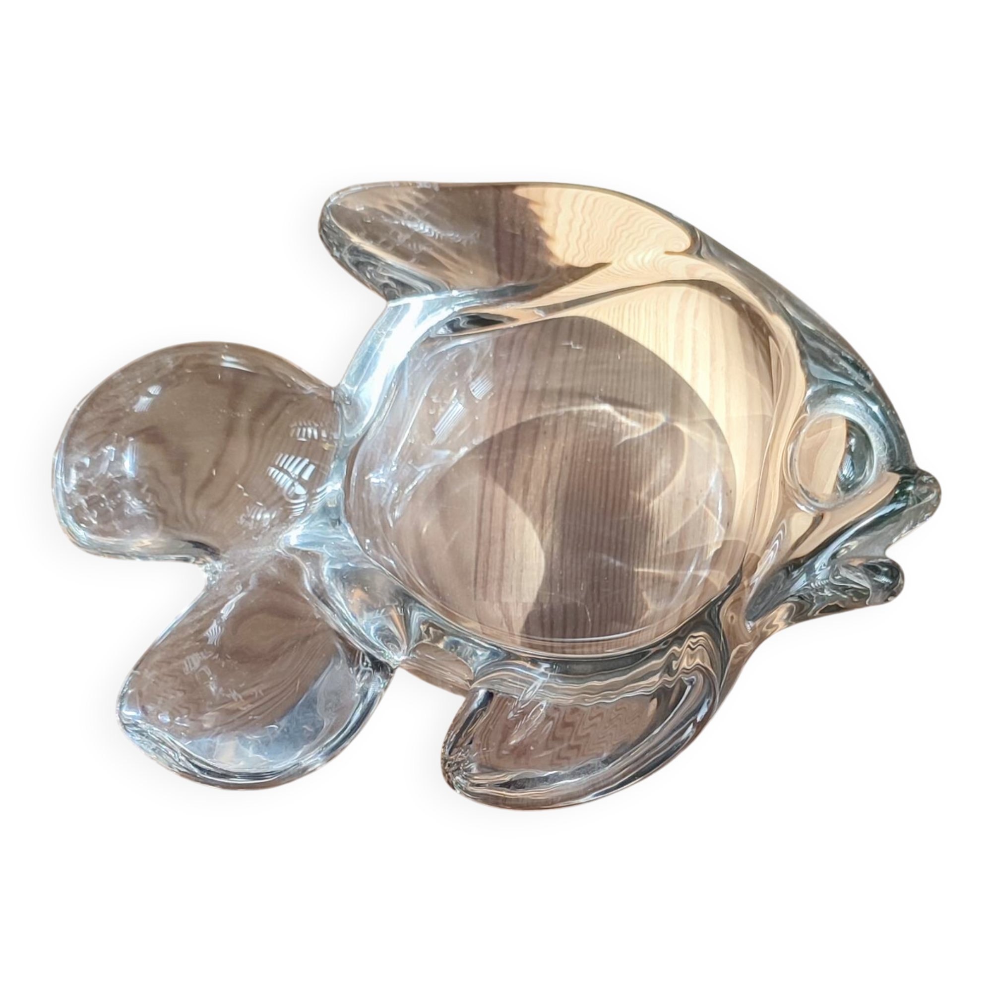 Vintage thick molded glass "fish" trinket tray