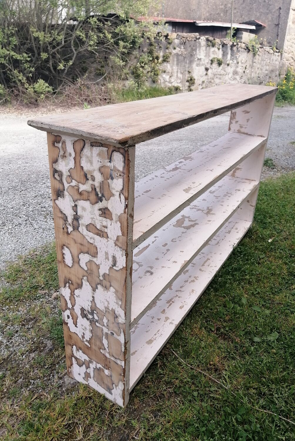 Old shelves in raw wood