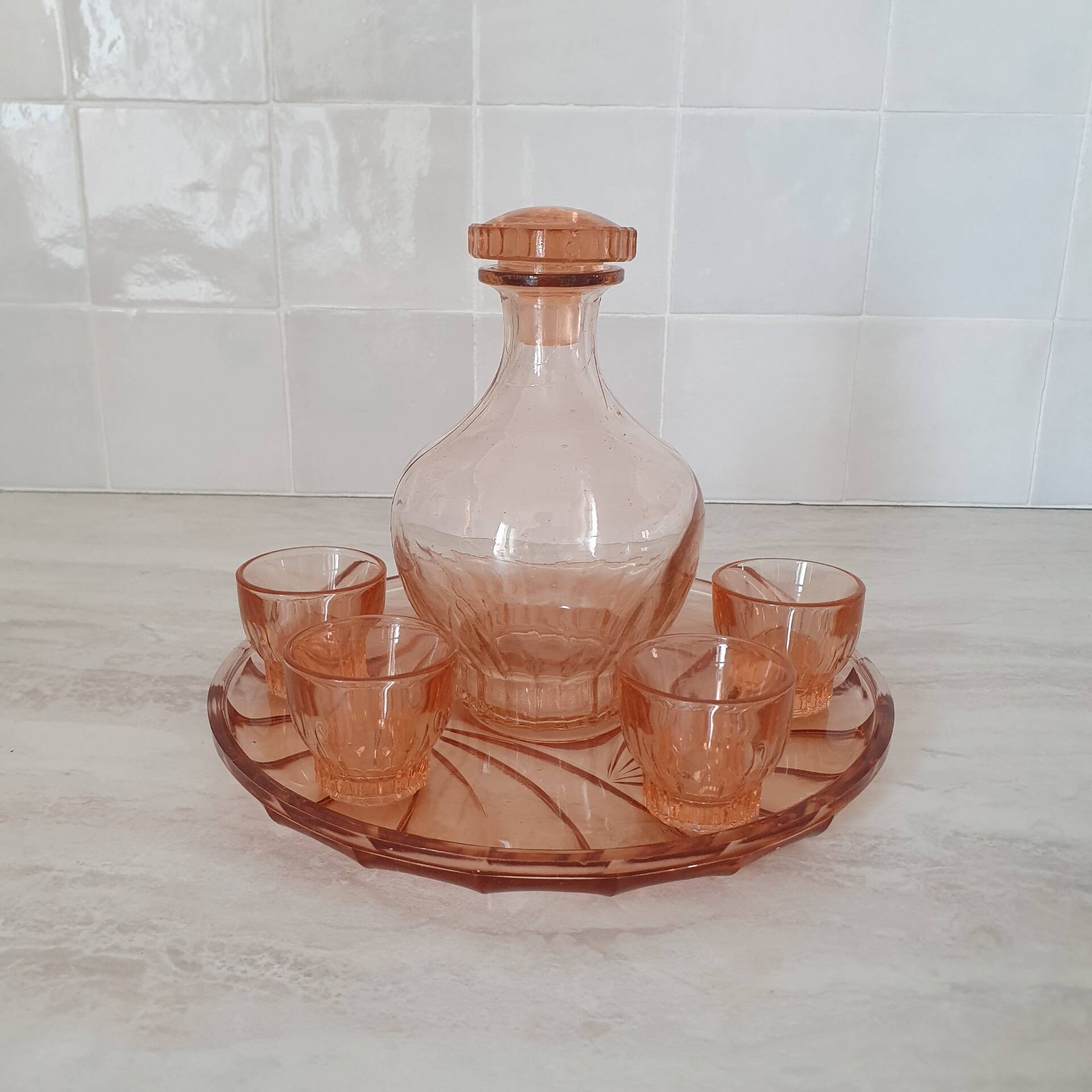 Jug and 4 glasses on Rosaline tray / Liqueur service