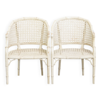 2 fauteuils en rotin et bambou, années 1970