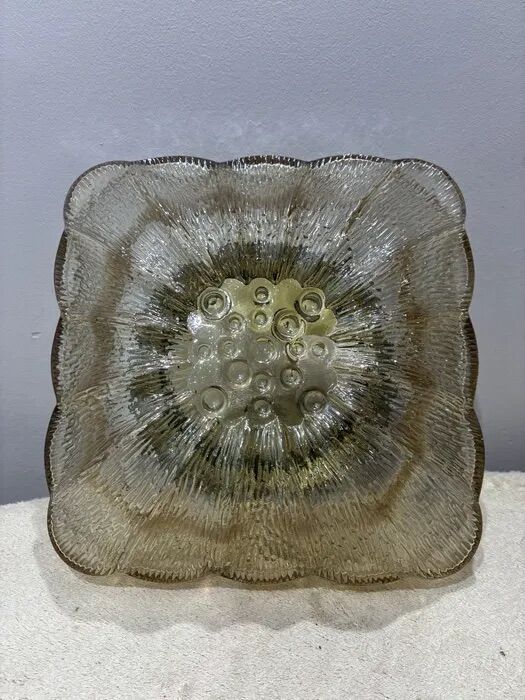 Vintage Glashütte Limburg Flower Glass Flush Light 1960s
