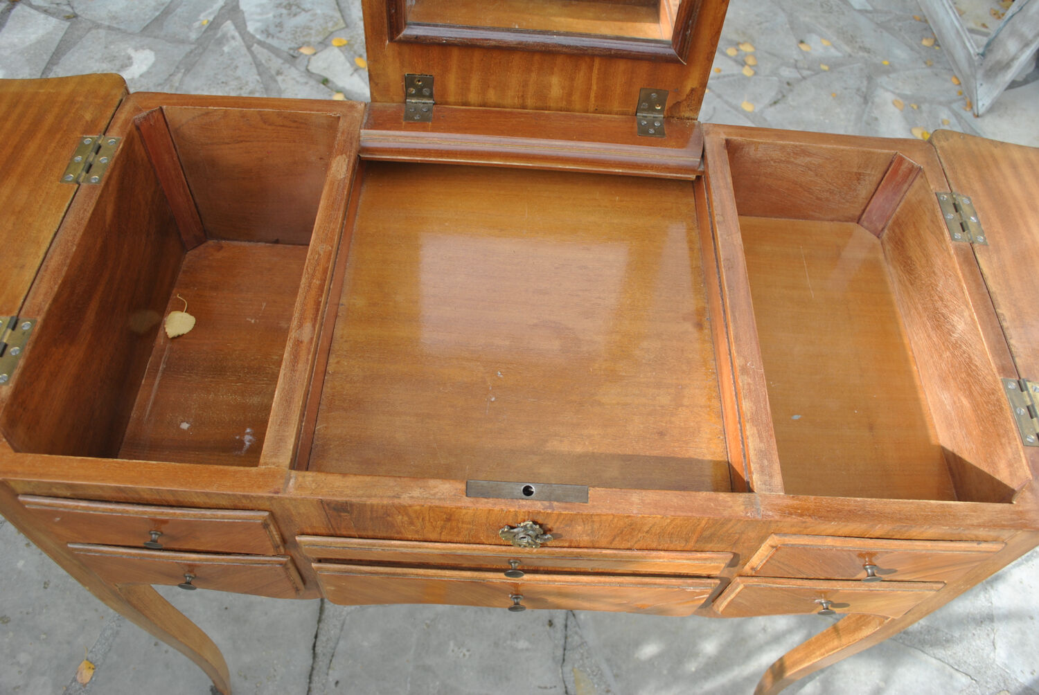 Rustic Louis XV hairdresser in cherry wood, functioning as a desk.