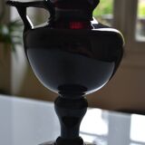 Lampe à huile signée Biot verre soufflé bullé aubergine