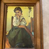 Portrait de jeune fille huile sur toile signature illisible europe de l'est