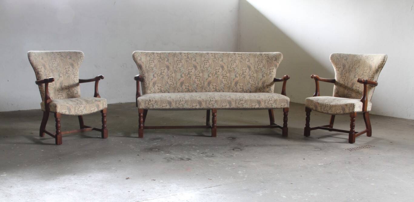 Vintage Danish Art Deco Pair of Armchairs in Solid Oak - 1940s