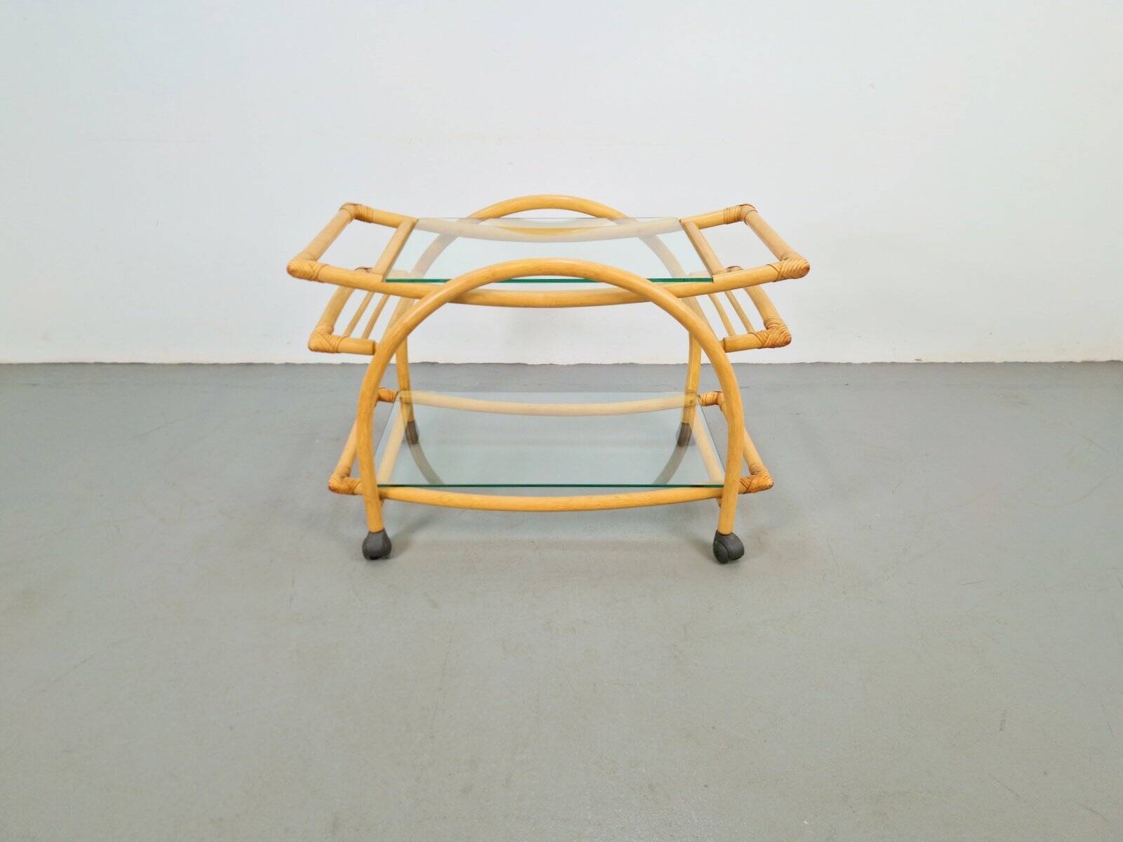 Vintage Trolley in Rattan, Bentwood and Leather, Italy, 1970s