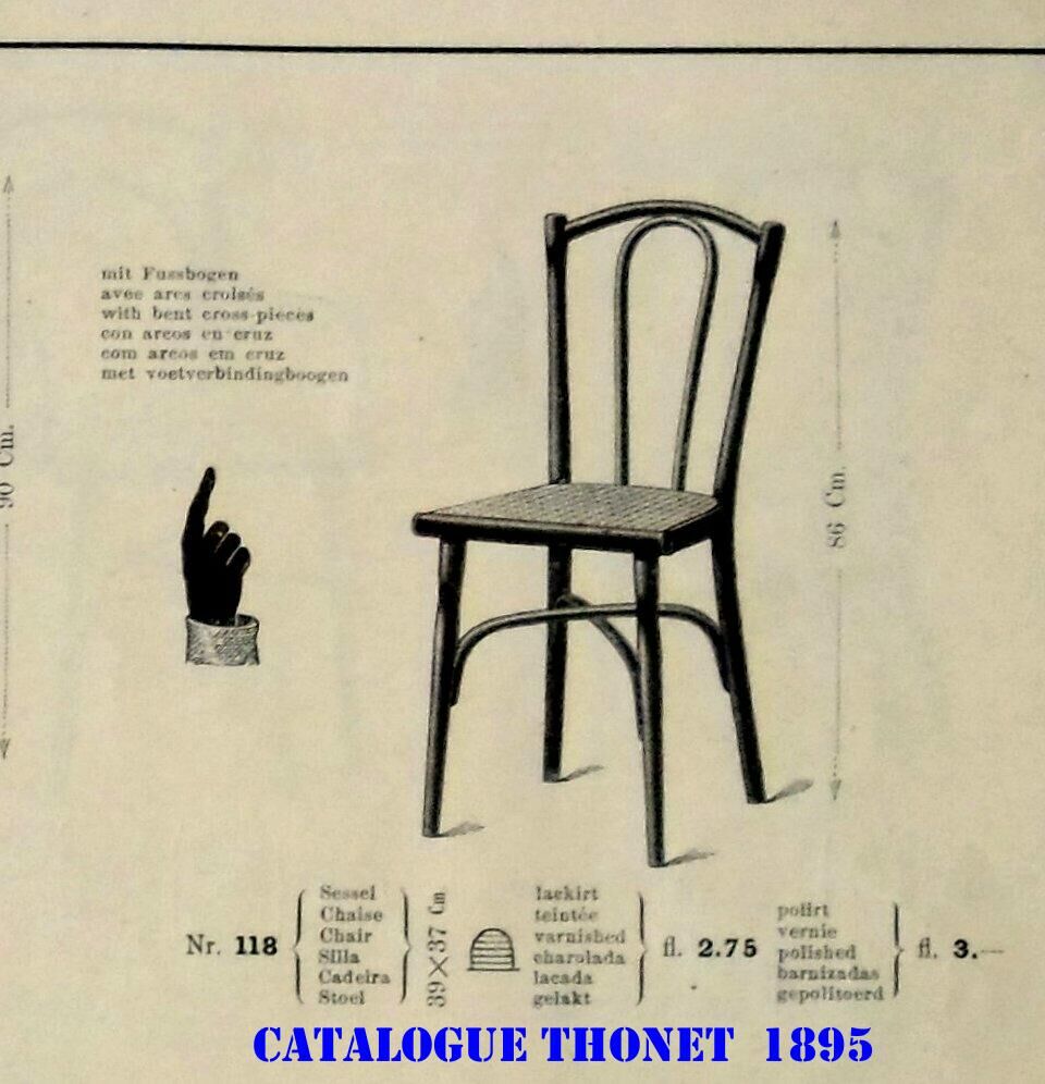 Chaise bistrot  Thonet N°118 pieds compas 1895, cannée
