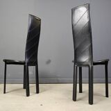 Chaises de salle à manger vintage en cuir noir à dossier haut, lot de 6, années 1980