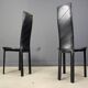 Vintage black leather high back dining chairs, set of 6, 1980s