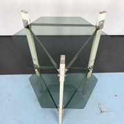 Vintage wood and smoked glass side tablep, Italy 1970s