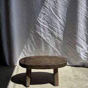 Small stool or small oval side table in solid teak wabi-sabi H24 53