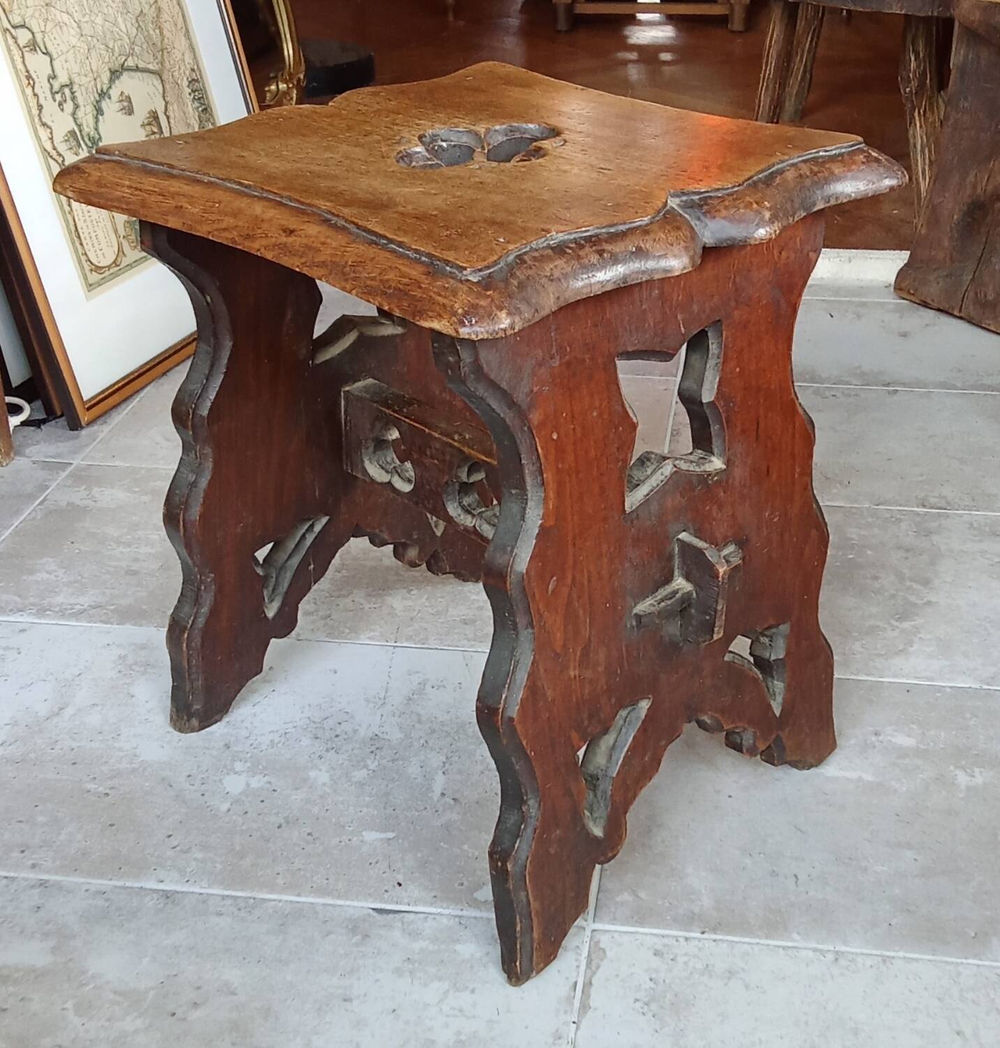 Pair of antique carved wooden stools