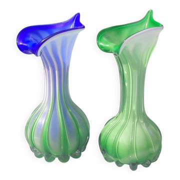 Pair of Murano Jack in the Pulpit vases in blown glass, circa 1970.
