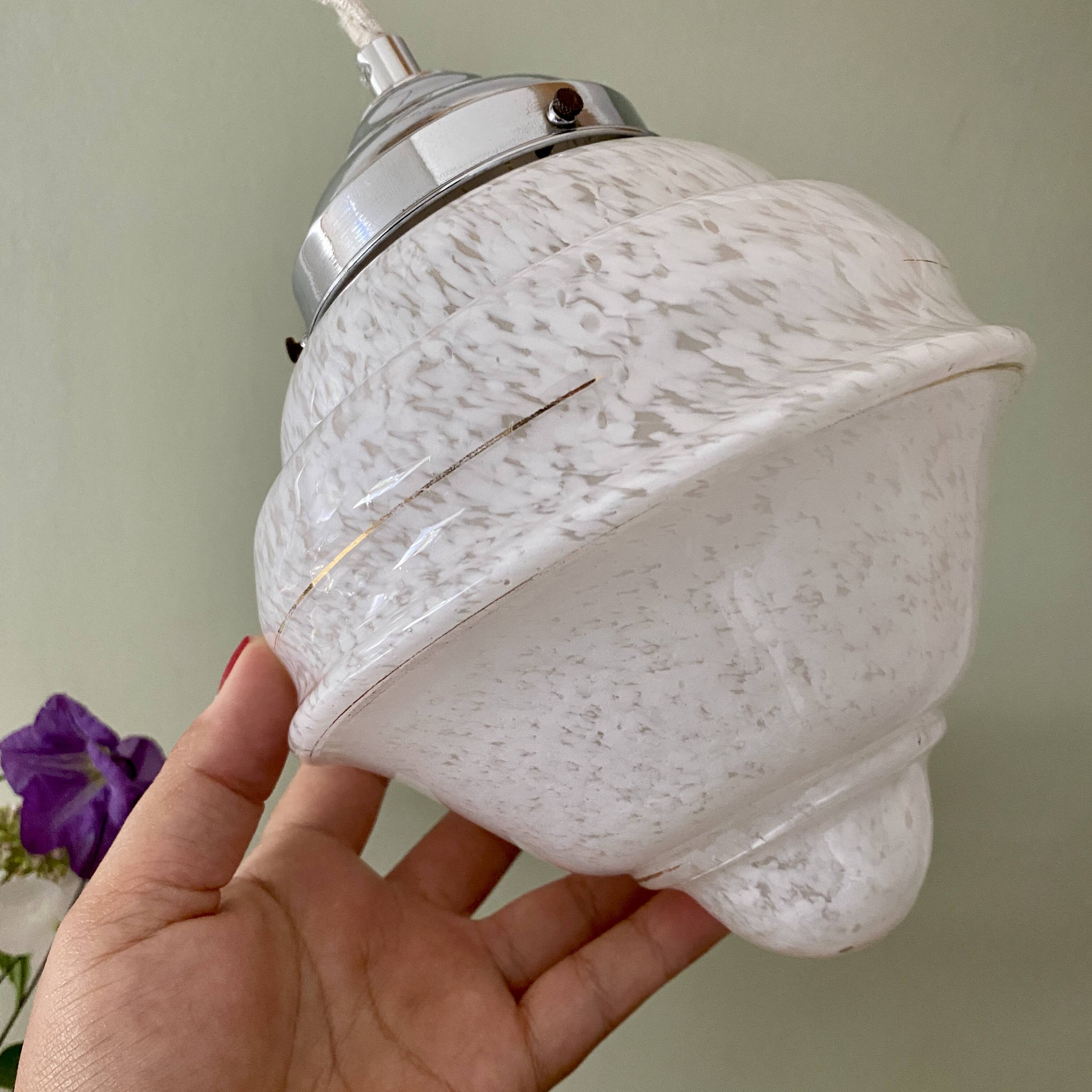 Vintage art deco globe pendant light in white Clichy glass