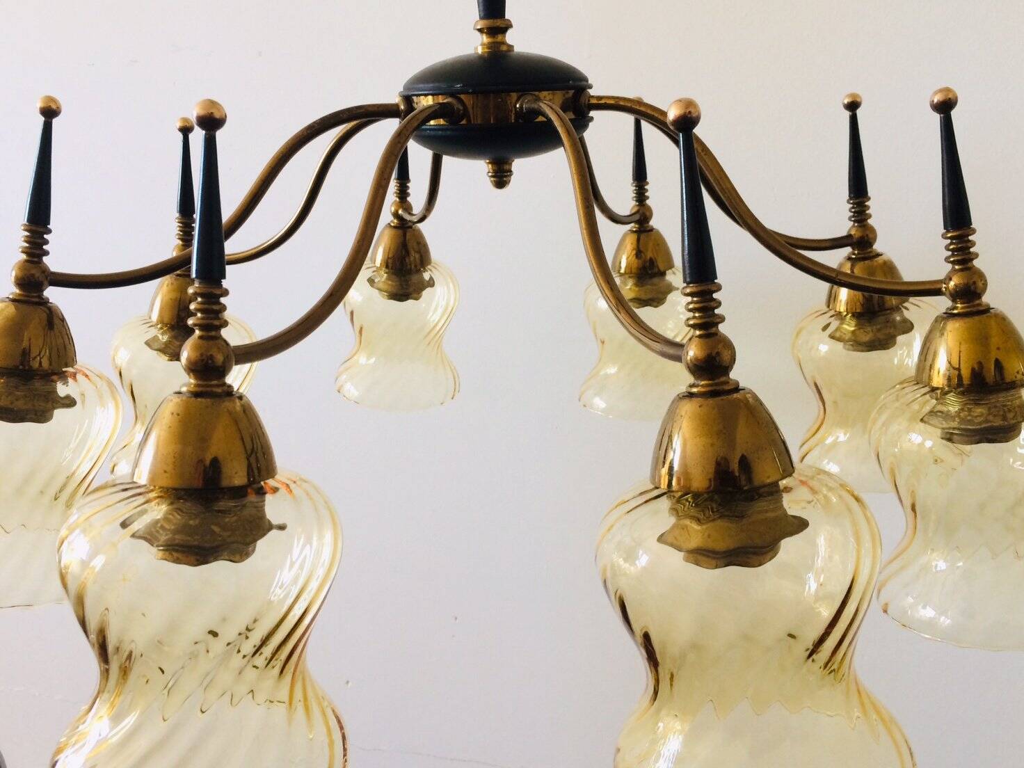 Atomic Age Design Brass and Glass Chandelier, 1950s