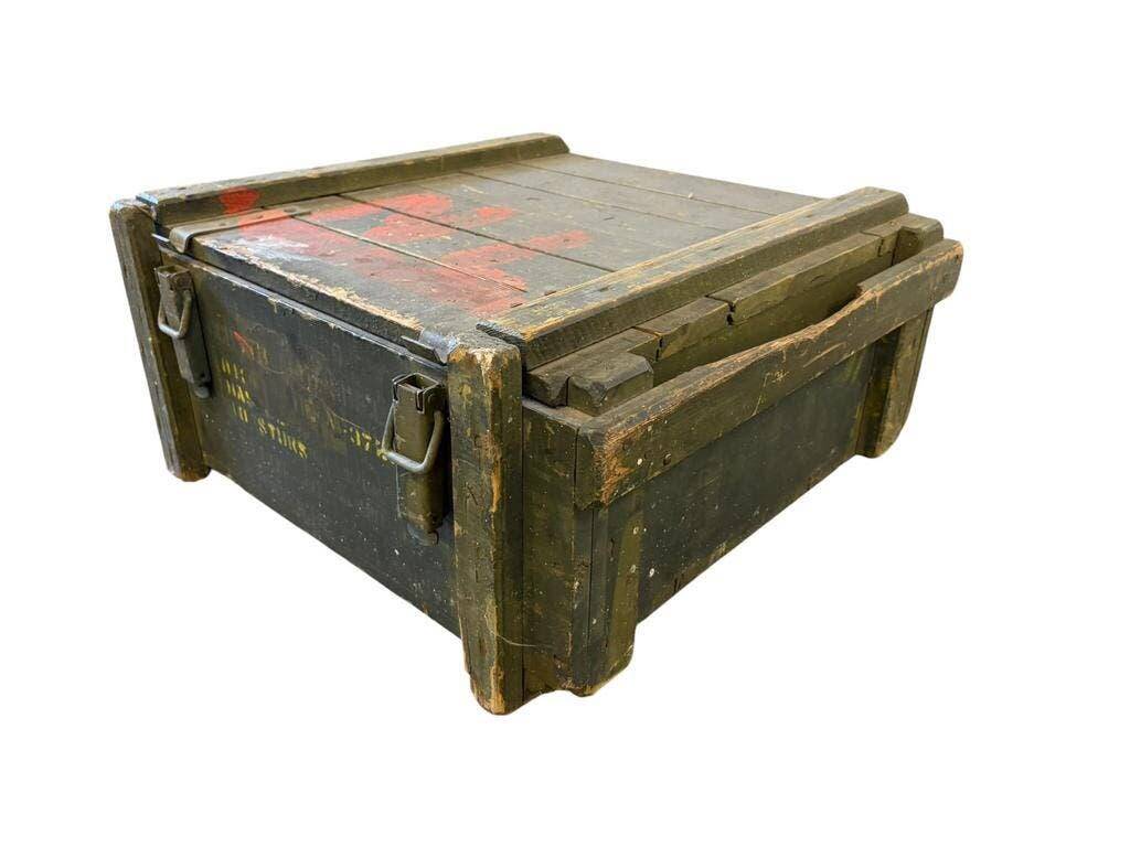 Vintage green wooden industrial box / chest / military crate