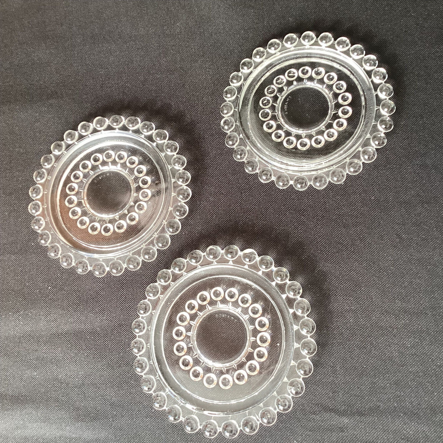 Set of 3 pearl border bottle coasters - vintage