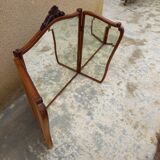 Old triptych mirror wood mounting three mirrors bisotés