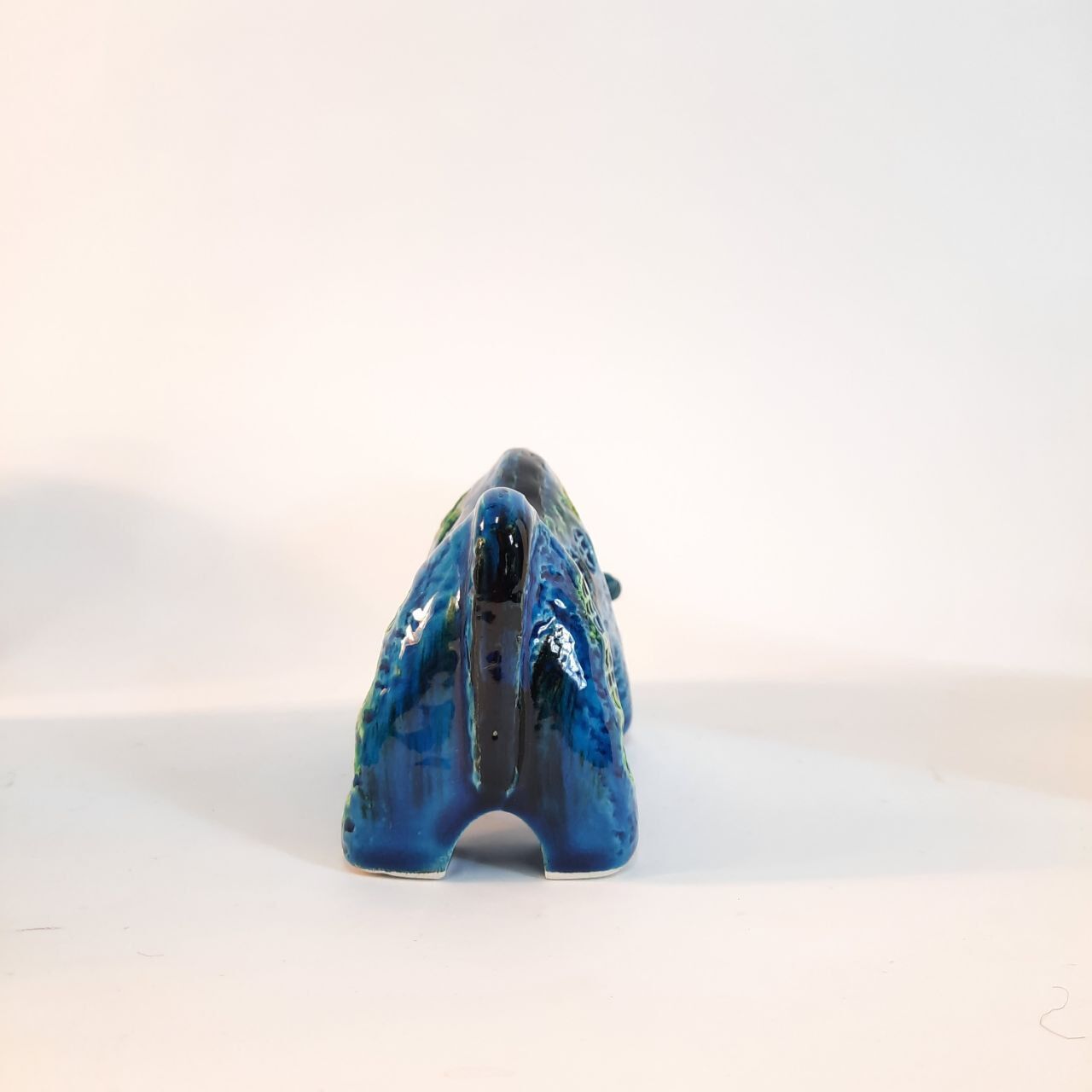 Vintage bull statue, Aldo Londi for Bitossi, Rimini blue series