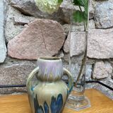Art Deco flamed stoneware vase with 3 handles