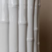 Vintage table lamp Tommaso Barbi - white ceramic, bamboo effect, Italy 1970s, handmade, Hollywood Regency style, retro bedside lamp.