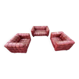 Set of sofas, red leather, 1980s reissue